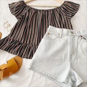NWT Cropped Semi Sheer Stripe Top